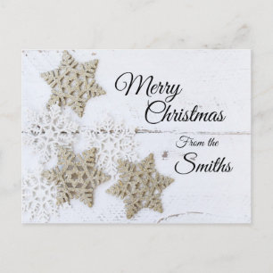 Frohe Weihnachten von... Rustikale Schneeflocken Postkarte
