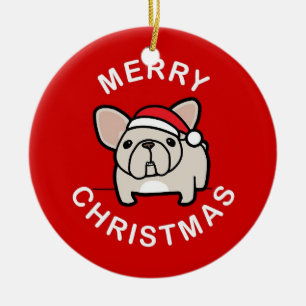 Frohe Weihnachten von Sahnesankt Frenchie - Rot Keramik Ornament