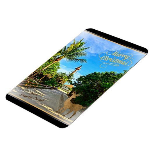 Frohe Weihnachten von Sanibel Island FL Lighthouse Magnet (Linke Seite)