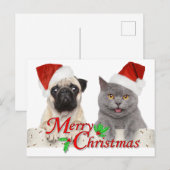 Frohe Weihnachten von Santa Cat und Hund Postkarte (Vorne/Hinten)