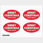 Frohe Weihnachten von Santa Editable Text Red Oval Ovaler Aufkleber (Blatt)