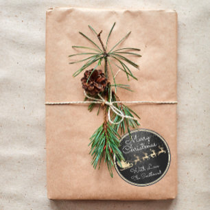 Frohe Weihnachten von Santa Reindeer Sleight Black Runder Aufkleber