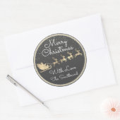 Frohe Weihnachten von Santa Reindeer Sleight Gray Runder Aufkleber (Umschlag)