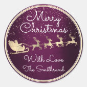 Frohe Weihnachten von Santa Reindeer Sleight Lila Runder Aufkleber (Vorderseite)