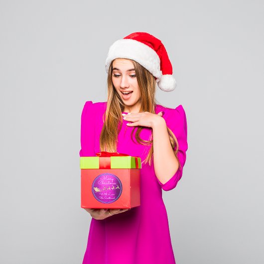 Frohe Weihnachten von Santa Reindeer Sleight Pink Runder Aufkleber