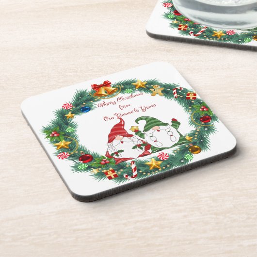 Frohe Weihnachten von "Unser Gnome" zu "Dein" auf Getränkeuntersetzer (Linke Seite)