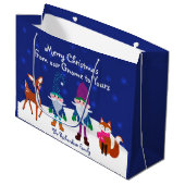 Frohe Weihnachten Von unserem Gnome zu Yours Blue Große Geschenktüte (Vorderseite Schrägansicht)