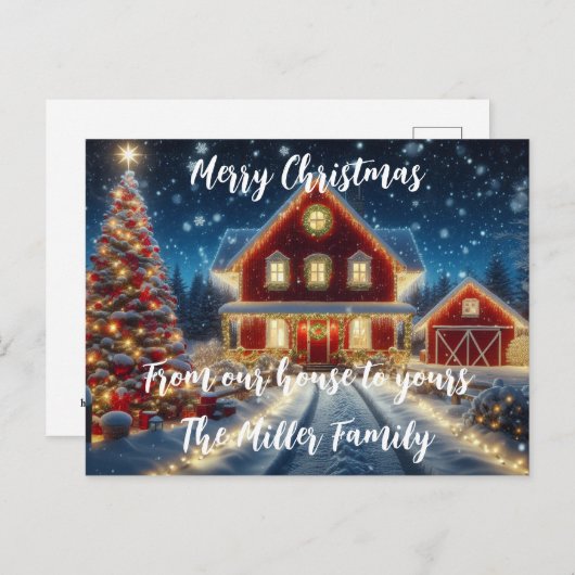 Frohe Weihnachten von unserem Haus zu deinem. Postkarte (Vorne/Hinten)