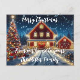 Frohe Weihnachten von unserem Haus zu deinem. Postkarte