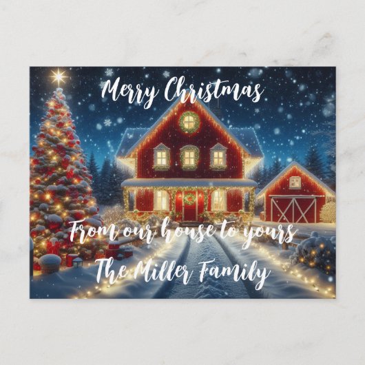 Frohe Weihnachten von unserem Haus zu deinem. Postkarte (Vorderseite)