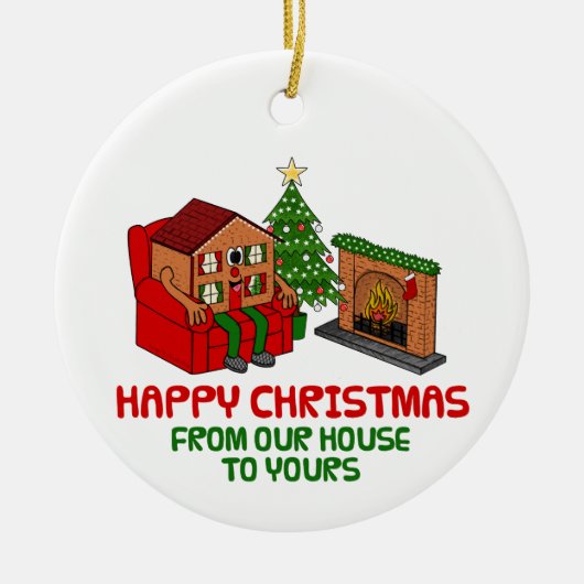 Frohe Weihnachten von unserem Haus zu dir Keramik Ornament (Vorne)