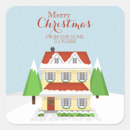 Frohe Weihnachten von unserer Zuhause zu deinen Quadratischer Aufkleber