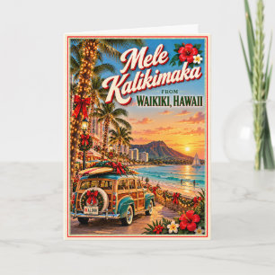 Frohe Weihnachten Waikiki Hawaii Vintage Weihnacht Karte
