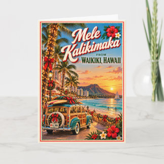 Frohe Weihnachten Waikiki Hawaii Vintage Weihnacht Karte