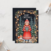 Frohe Weihnachten Wald Mädchen Karte (Vorderseite/Rückseite Beispiel)