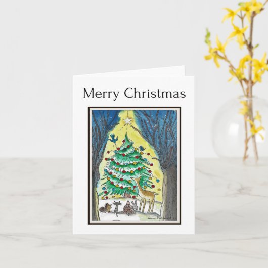 Frohe Weihnachten, Waldkreaturen Kunst Karte (Gelbe Blume)
