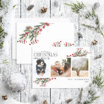 Frohe Weihnachten warme Roten Winter Botanisches F<br><div class="desc">Suchen Sie eine einzigartige Urlaubskarte, die sich wirklich auszeichnet? Karo unsere frohe Weihnachten warme Winter Red Winter Botanical Foto Holiday Card! Diese wunderschöne Karte zeigt drei Ihrer Lieblings-Fotos, umgeben von festlichen roten und grünen Wintermotiven. Die moderne Kalligraphie rundet das Aussehen ab und macht diese eine Urlaubskarte, die Sie bestimmt beeindrucken...</div>