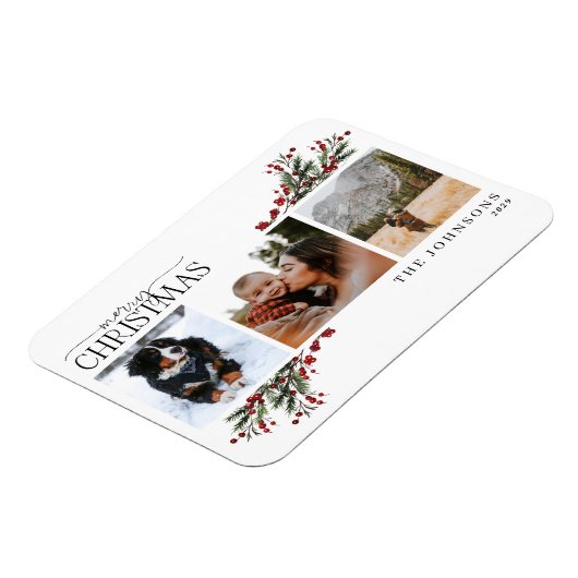 Frohe Weihnachten warme Roten Winter Botanisches F Magnet (Linke Seite)