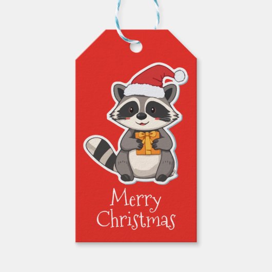 Frohe Weihnachten Waschbär Geschenkanhänger (Vorderseite)