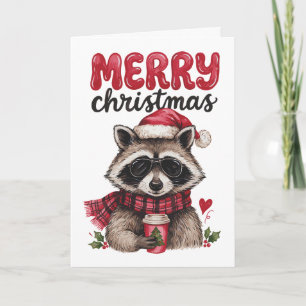 Frohe Weihnachten Waschbär Weihnachtsmann Hut Kaff Karte