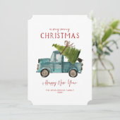 Frohe Weihnachten | Wasserfarbe Blaues Lastwagen (Stehend Vorderseite)