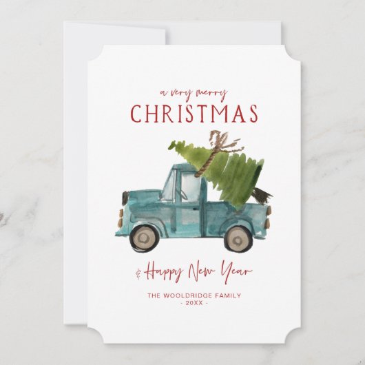 Frohe Weihnachten | Wasserfarbe Blaues Lastwagen (Vorderseite)