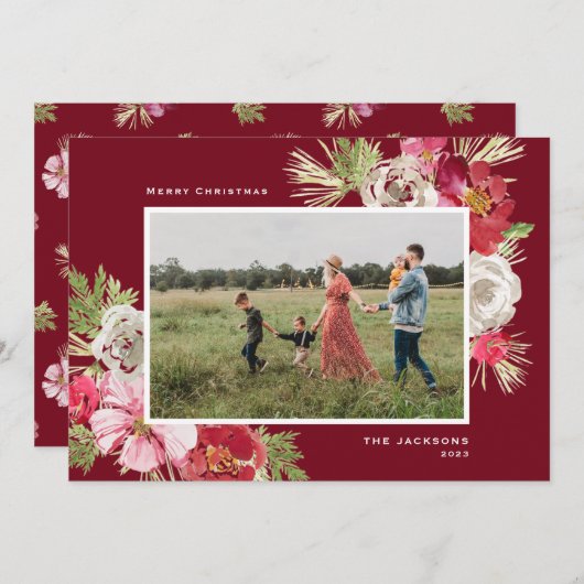 Frohe Weihnachten Wasserfarbe Blume Red (Vorne/Hinten)