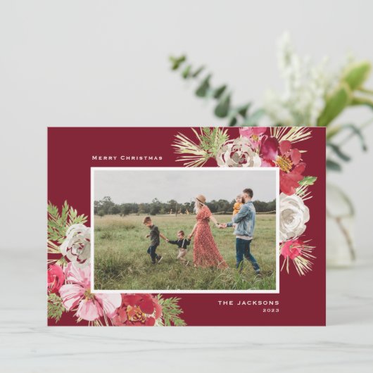 Frohe Weihnachten Wasserfarbe Blume Red (Stehend Vorderseite)