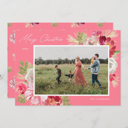 Frohe Weihnachten Wasserfarbe Blume Rosa (Vorne/Hinten)