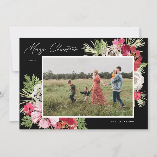 Frohe Weihnachten Wasserfarbe Blume Schwarz (Vorderseite)