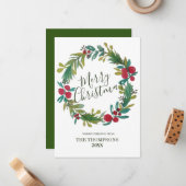 Frohe Weihnachten Wasserfarbe Blumenreath Mitteilungskarte (Vorderseite/Rückseite Beispiel)