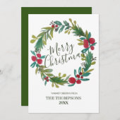 Frohe Weihnachten Wasserfarbe Blumenreath Mitteilungskarte (Vorne/Hinten)