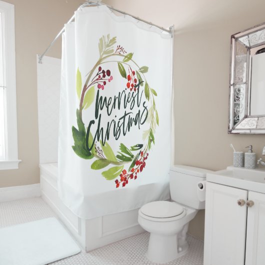 Frohe Weihnachten Wasserfarbe Blüte Duschvorhang (Beispiel)