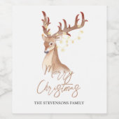 Frohe Weihnachten Wasserfarbe Braun Hirsch Elegant Weinetikett (Einzelnes Label)