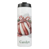 Frohe Weihnachten Wasserfarbe Candy Candy Candy Thermosbecher (Vorderseite)
