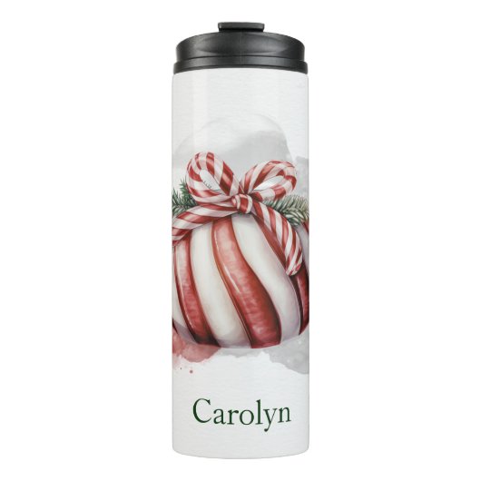 Frohe Weihnachten Wasserfarbe Candy Candy Candy Thermosbecher (Vorderseite)