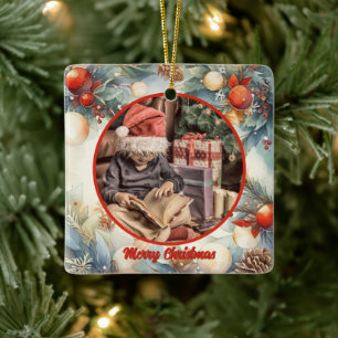 Frohe Weihnachten Wasserfarbe Foliage Greenery Fot Keramikornament