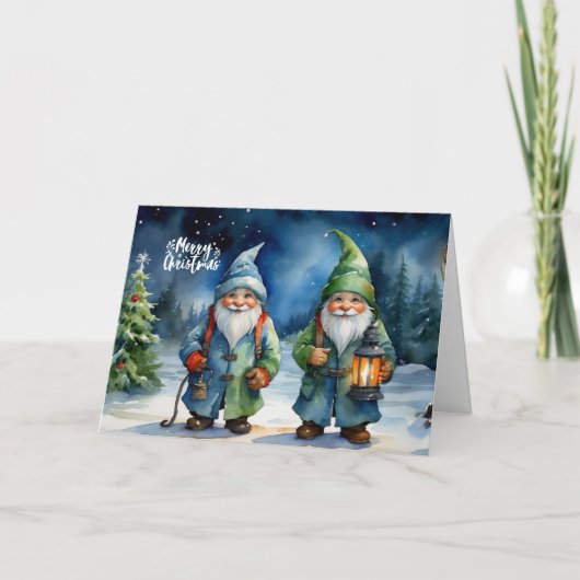 Frohe Weihnachten Wasserfarbe Gnome Wald  (Vorderseite)