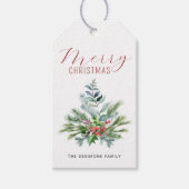 Frohe Weihnachten Wasserfarbe Grüne Berries Geschenkanhänger (Vorderseite)