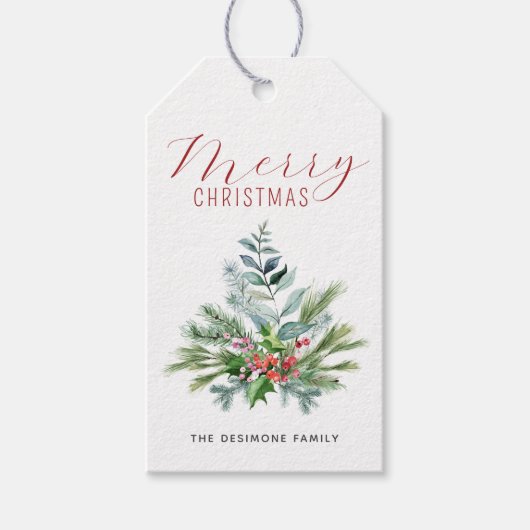 Frohe Weihnachten Wasserfarbe Grüne Berries Geschenkanhänger (Vorderseite)