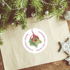 Frohe Weihnachten Wasserfarbe Holly Berries Grüne Runder Aufkleber