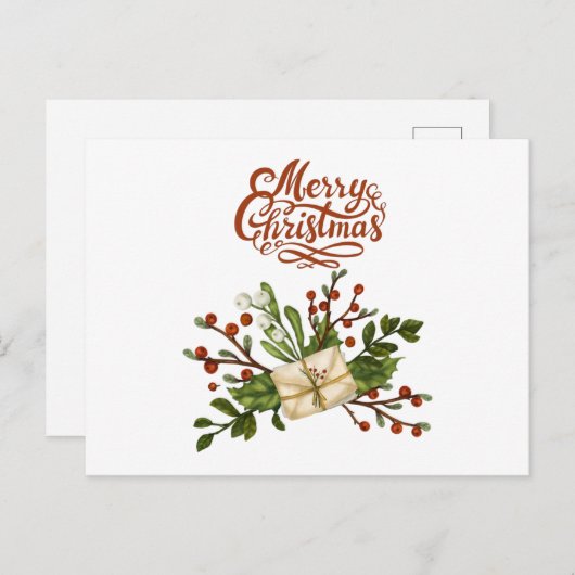 Frohe Weihnachten Wasserfarbe Holly Berry und Buch Postkarte (Vorne/Hinten)