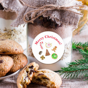 Frohe Weihnachten Wasserfarbe Kekse Runder Aufkleber