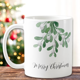 Frohe Weihnachten Wasserfarbe Mistletoe Grüne Kaffeetasse