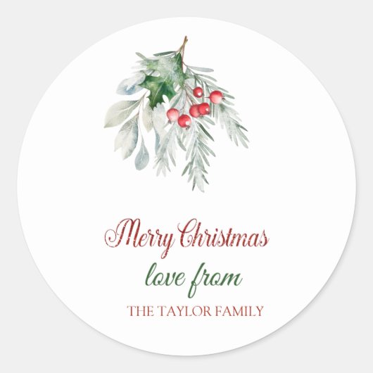 Frohe Weihnachten, Wasserfarbe Mistletoe Runder Aufkleber (Vorderseite)