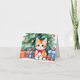 Frohe Weihnachten Wasserfarbe Orange Kätzchen  Karte