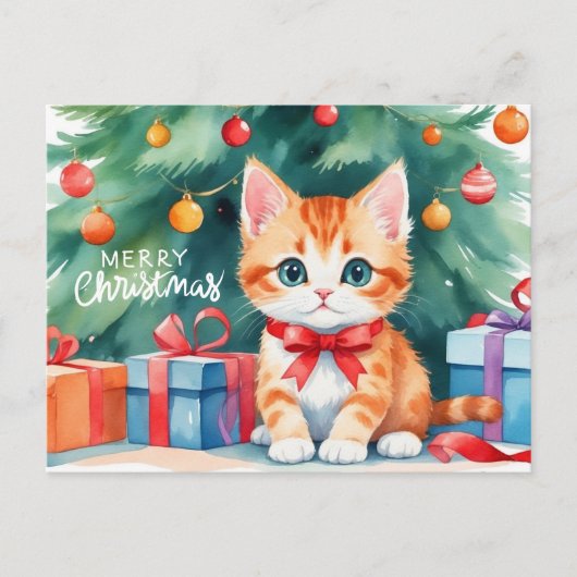 Frohe Weihnachten Wasserfarbe Orange Kitten (Vorderseite)