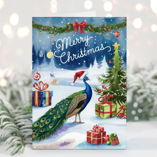 Frohe Weihnachten Wasserfarbe Pfau Weihnachtskarte