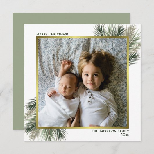 Frohe Weihnachten Wasserfarbe Pine Sage & Gold Fot (Vorne/Hinten)