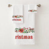 Frohe Weihnachten Wasserfarbe Poinsettias und Berr Badhandtuch Set (Insitu)